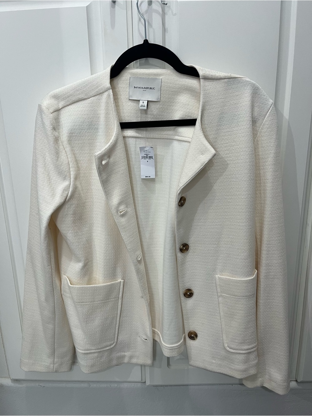 Banana Republic Cream Knit Button-Front Blazer